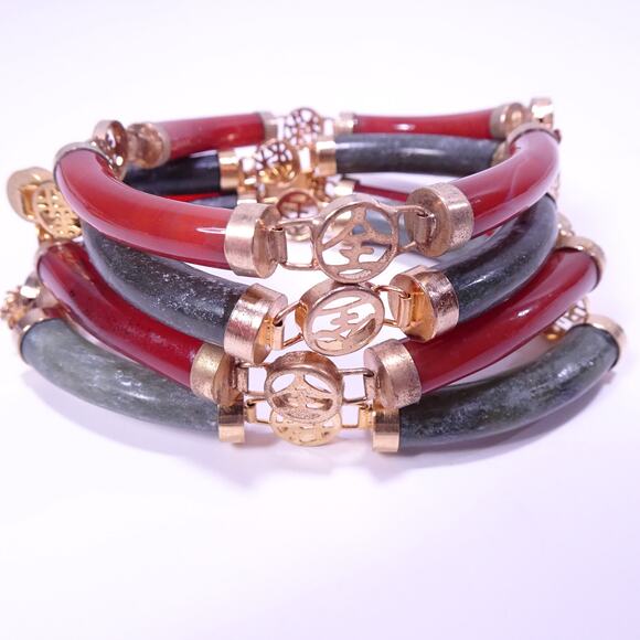 Designer Women's Resin Gold Link Bracelet Set of 4 NWOT 75 Ea Green Burgundy - Picture 2 of 7